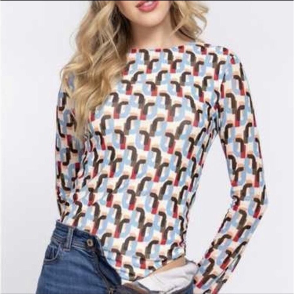 Active USA Multicolor Abstract Print Boho Chic Hipster Bodysuit Size Small